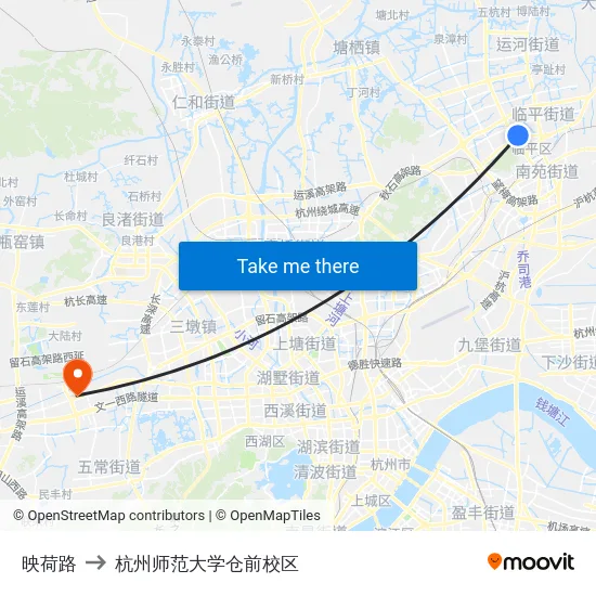 映荷路 to 杭州师范大学仓前校区 map