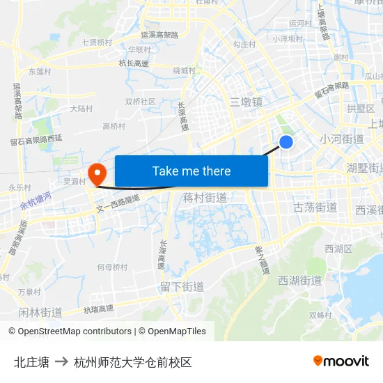 北庄塘 to 杭州师范大学仓前校区 map