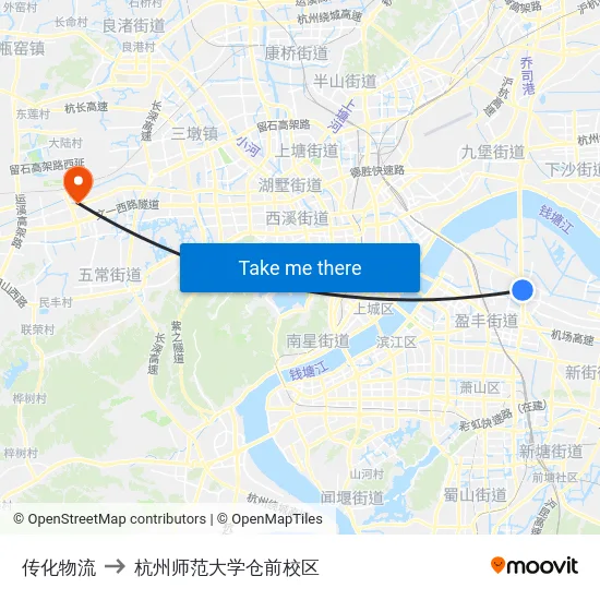 传化物流 to 杭州师范大学仓前校区 map