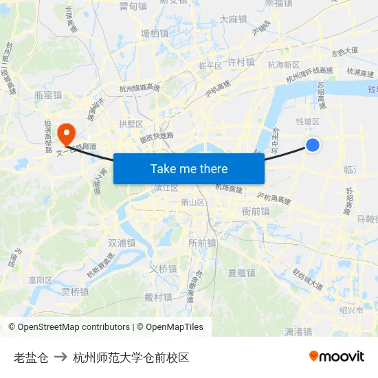 老盐仓 to 杭州师范大学仓前校区 map