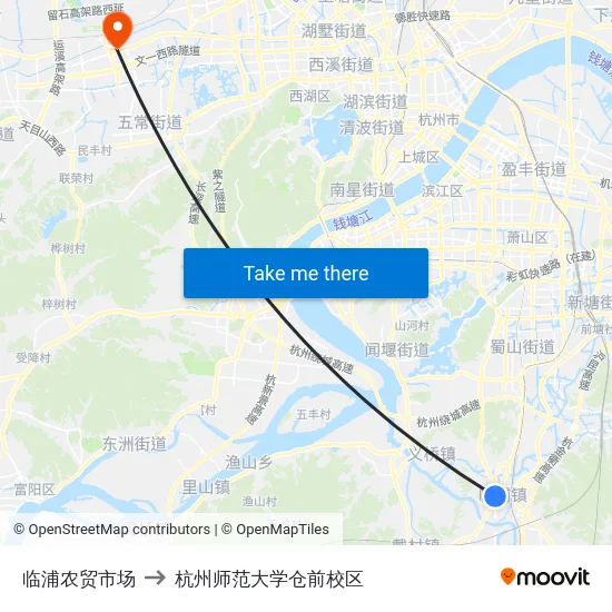 临浦农贸市场 to 杭州师范大学仓前校区 map