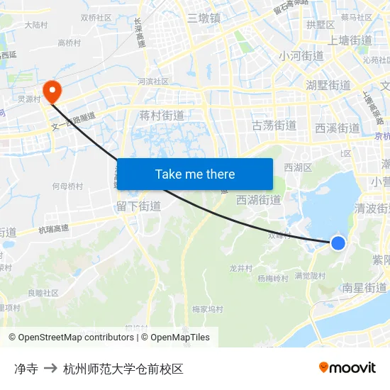 净寺 to 杭州师范大学仓前校区 map