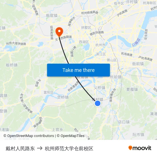 戴村人民路东 to 杭州师范大学仓前校区 map