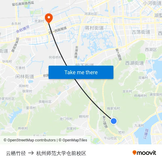 云栖竹径 to 杭州师范大学仓前校区 map