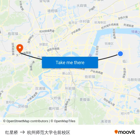 红星桥 to 杭州师范大学仓前校区 map