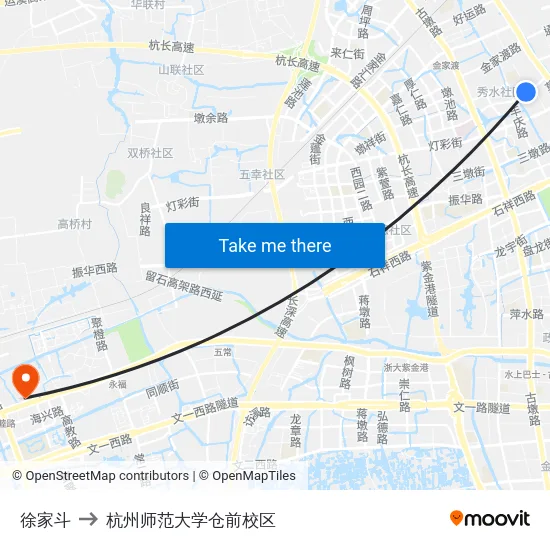 徐家斗 to 杭州师范大学仓前校区 map