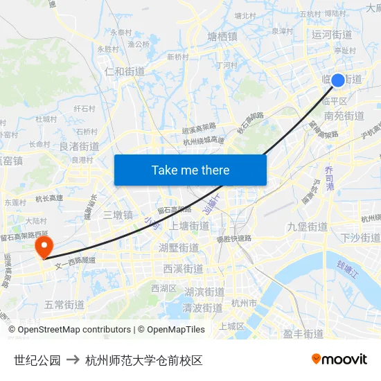 世纪公园 to 杭州师范大学仓前校区 map