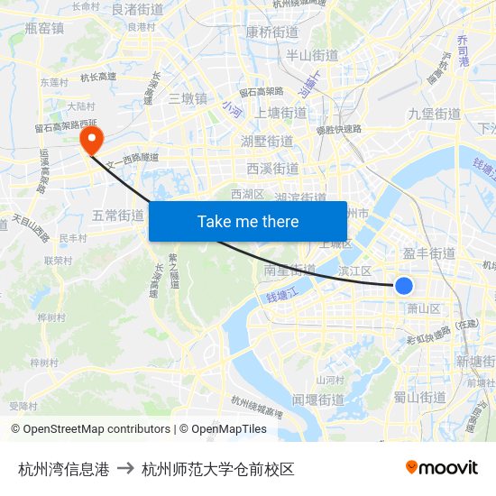 杭州湾信息港 to 杭州师范大学仓前校区 map