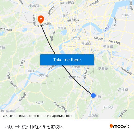岳联 to 杭州师范大学仓前校区 map
