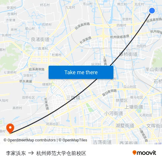 李家浜东 to 杭州师范大学仓前校区 map