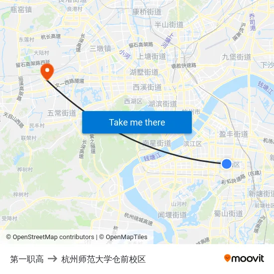 第一职高 to 杭州师范大学仓前校区 map