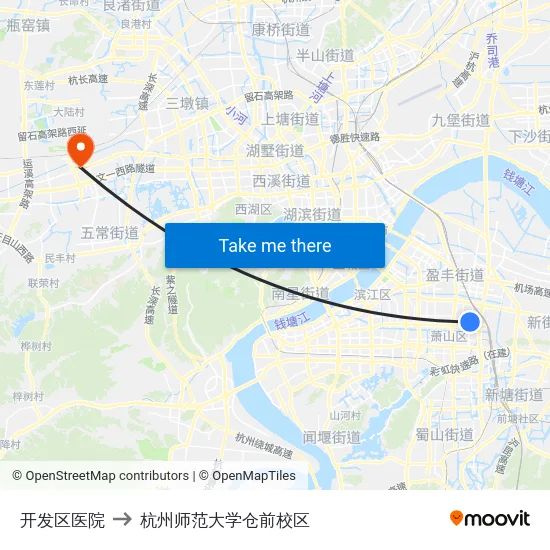开发区医院 to 杭州师范大学仓前校区 map