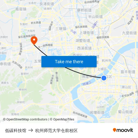 低碳科技馆 to 杭州师范大学仓前校区 map