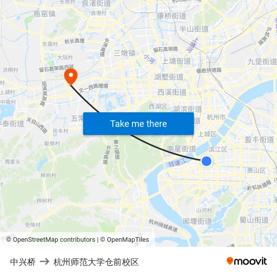 中兴桥 to 杭州师范大学仓前校区 map
