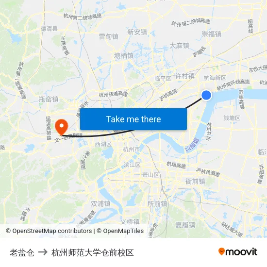 老盐仓 to 杭州师范大学仓前校区 map