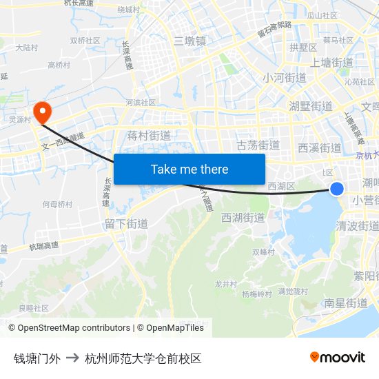 钱塘门外 to 杭州师范大学仓前校区 map