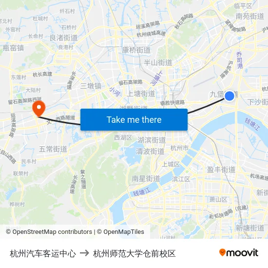 杭州汽车客运中心 to 杭州师范大学仓前校区 map