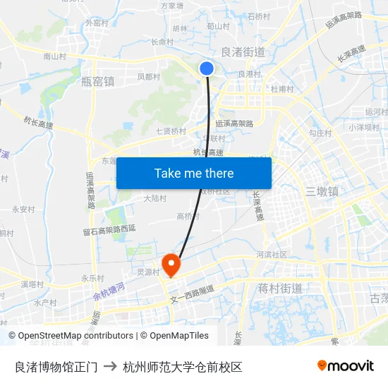 良渚博物馆正门 to 杭州师范大学仓前校区 map
