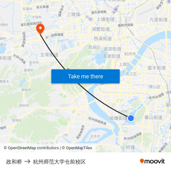 政和桥 to 杭州师范大学仓前校区 map