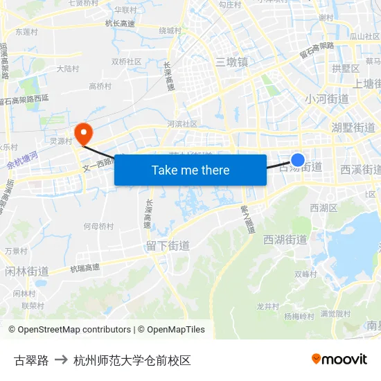 古翠路 to 杭州师范大学仓前校区 map