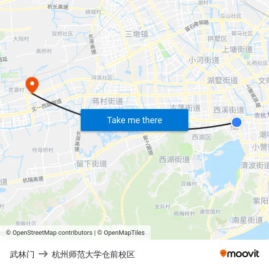 武林门 to 杭州师范大学仓前校区 map