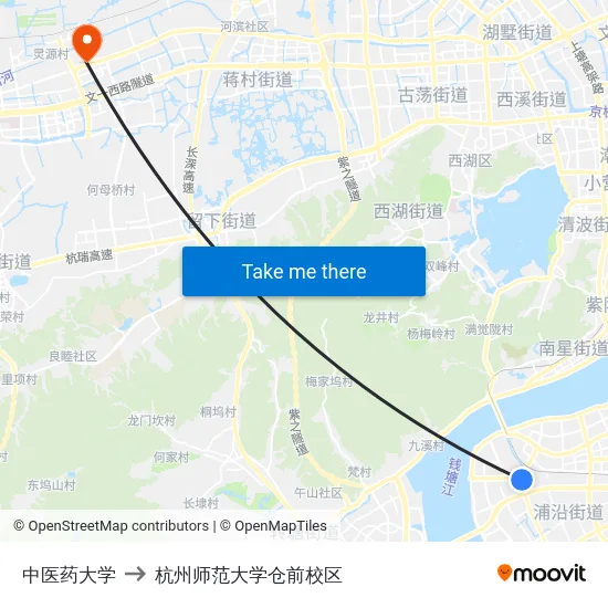 中医药大学 to 杭州师范大学仓前校区 map