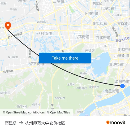 南星桥 to 杭州师范大学仓前校区 map