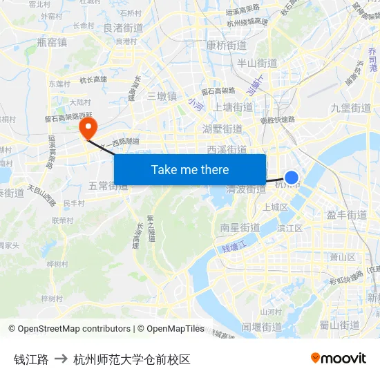 钱江路 to 杭州师范大学仓前校区 map