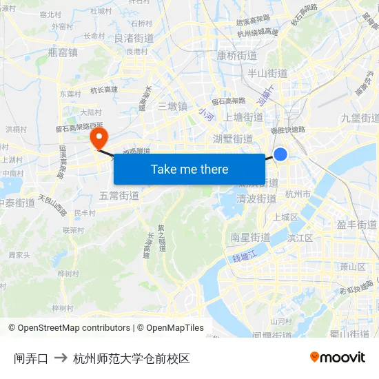闸弄口 to 杭州师范大学仓前校区 map