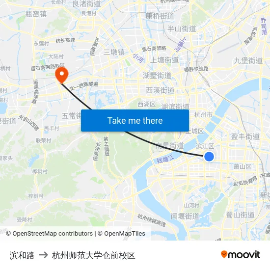 滨和路 to 杭州师范大学仓前校区 map