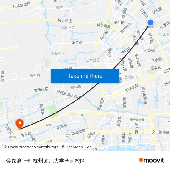 金家渡 to 杭州师范大学仓前校区 map