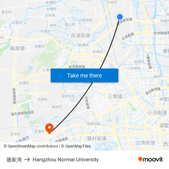 Tangjiawei to Hangzhou Normal University map