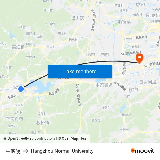 Traditional Chinese Medicine Hospital to Hangzhou Normal University map