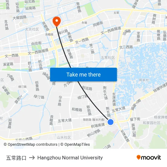 Wuchang Intersection to Hangzhou Normal University map