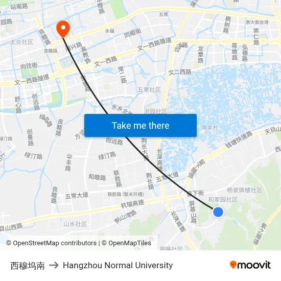 West Muwu South to Hangzhou Normal University map