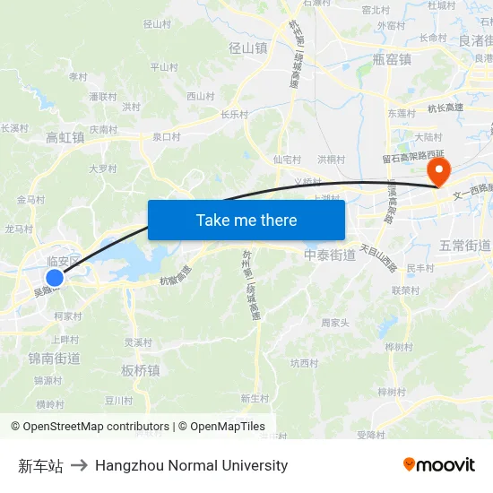 New Station to Hangzhou Normal University map