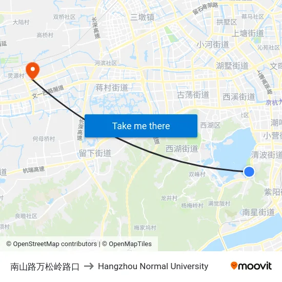 南山路万松岭路口 to Hangzhou Normal University map