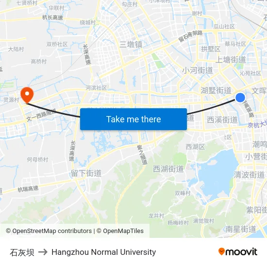 石灰坝 to Hangzhou Normal University map