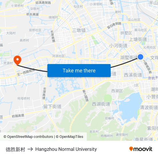 德胜新村 to Hangzhou Normal University map