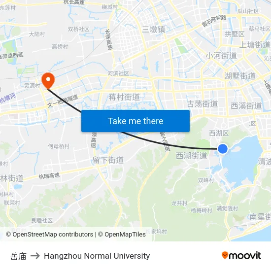 岳庙 to Hangzhou Normal University map