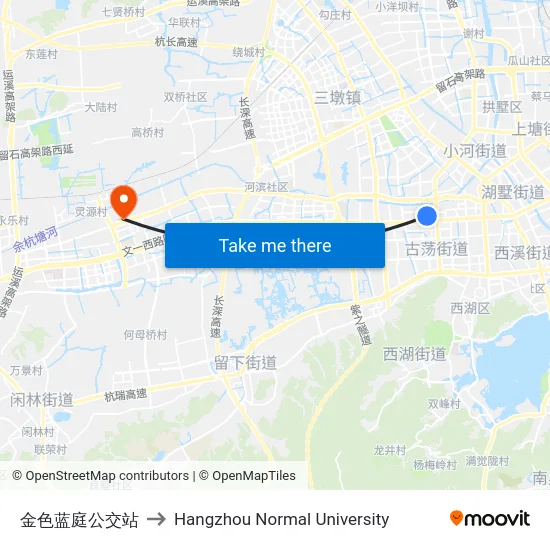 金色蓝庭公交站 to Hangzhou Normal University map