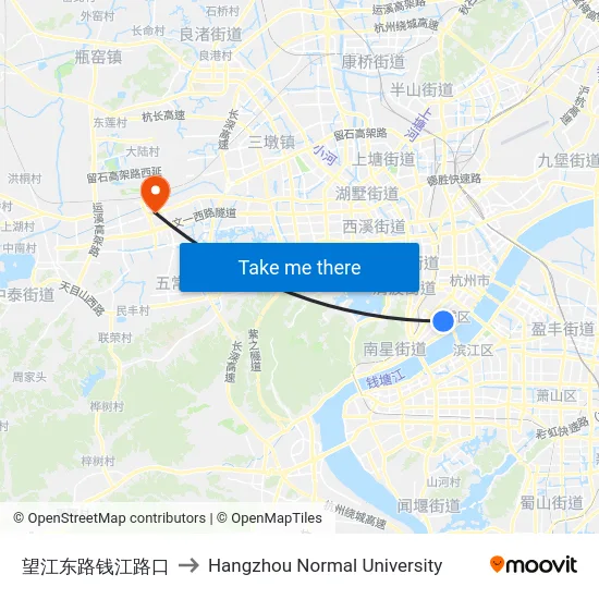 望江东路钱江路口 to Hangzhou Normal University map