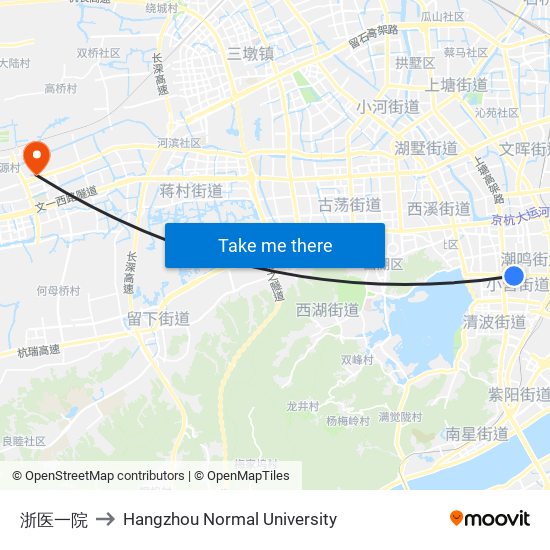 浙医一院 to Hangzhou Normal University map