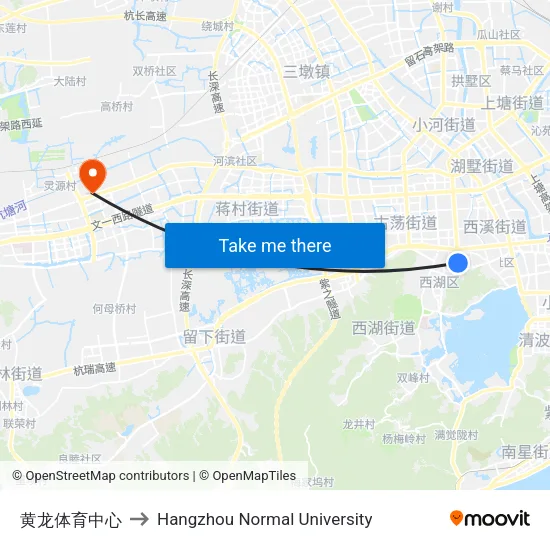 黄龙体育中心 to Hangzhou Normal University map