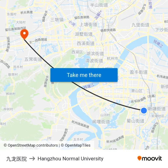 Jiulong Hospital to Hangzhou Normal University map