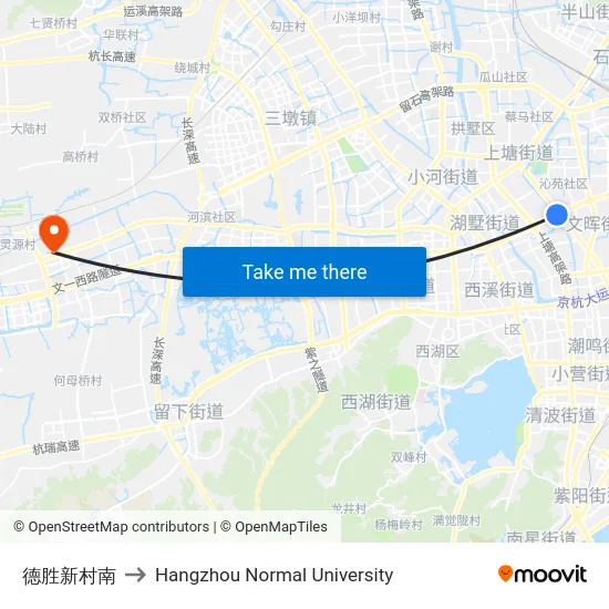 德胜新村南 to Hangzhou Normal University map