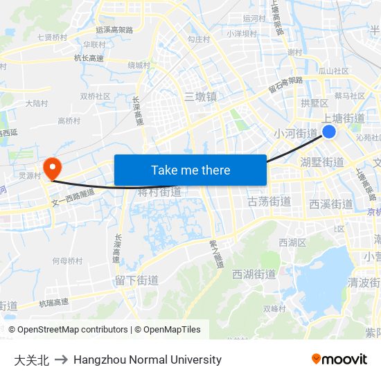 大关北 to Hangzhou Normal University map