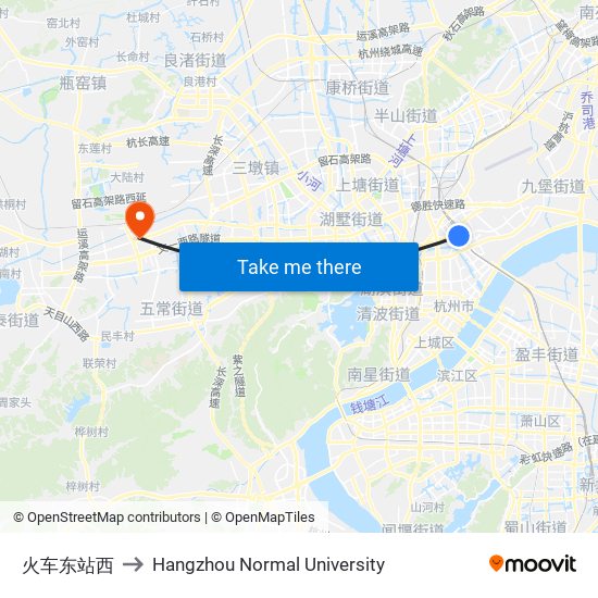 火车东站西 to Hangzhou Normal University map