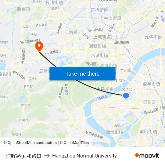江晖路滨和路口 to Hangzhou Normal University map