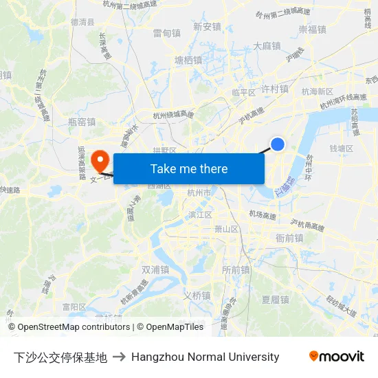 下沙公交停保基地 to Hangzhou Normal University map